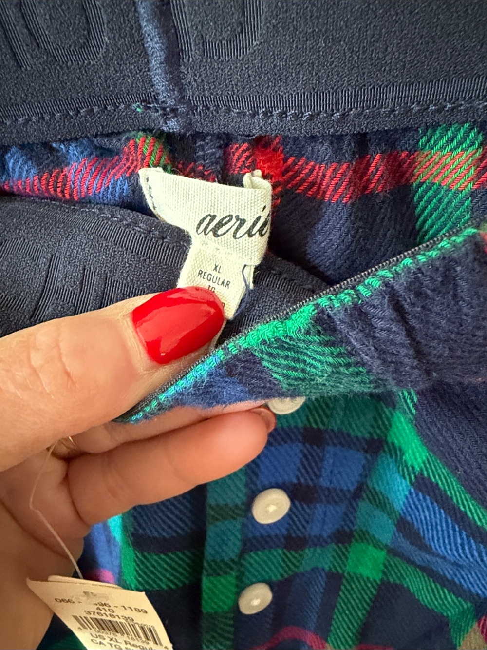Aerie Women’s Plaid Flannel Pajama Pants - Green/Blue Sz XL.  New. Box56 - Picture 3 of 4